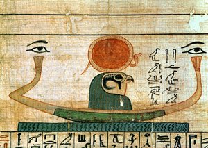 Egyptian Funerary Papyrus Depicting the Barque of Re-Herakhty